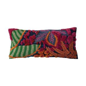 Multi Colored Botanicals and Tufting Polyester 27 in. x 12 in. Throw Pillow