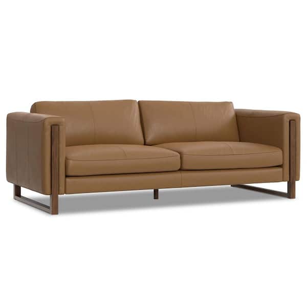 Richard Modern Contemporary 83 in. Straight Arm Genuine Leather Wide Rectangle Sofa in Butternut Brown