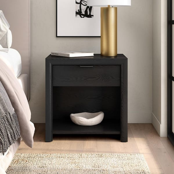 Clara Black Grain 1 Drawer 23.63 in. W Nightstand