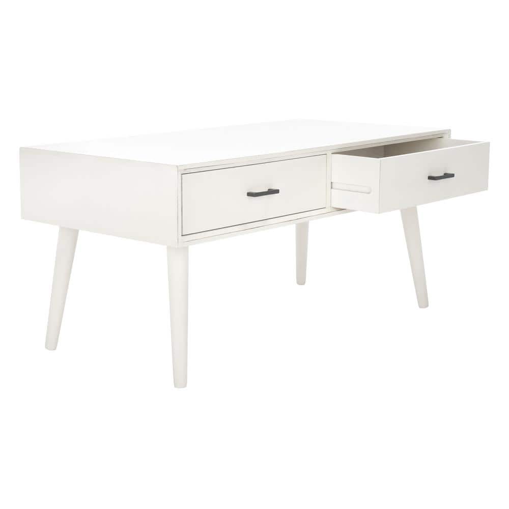 Mozart Mid-Century Rectangular Coffee Table with Storage - Distressed White