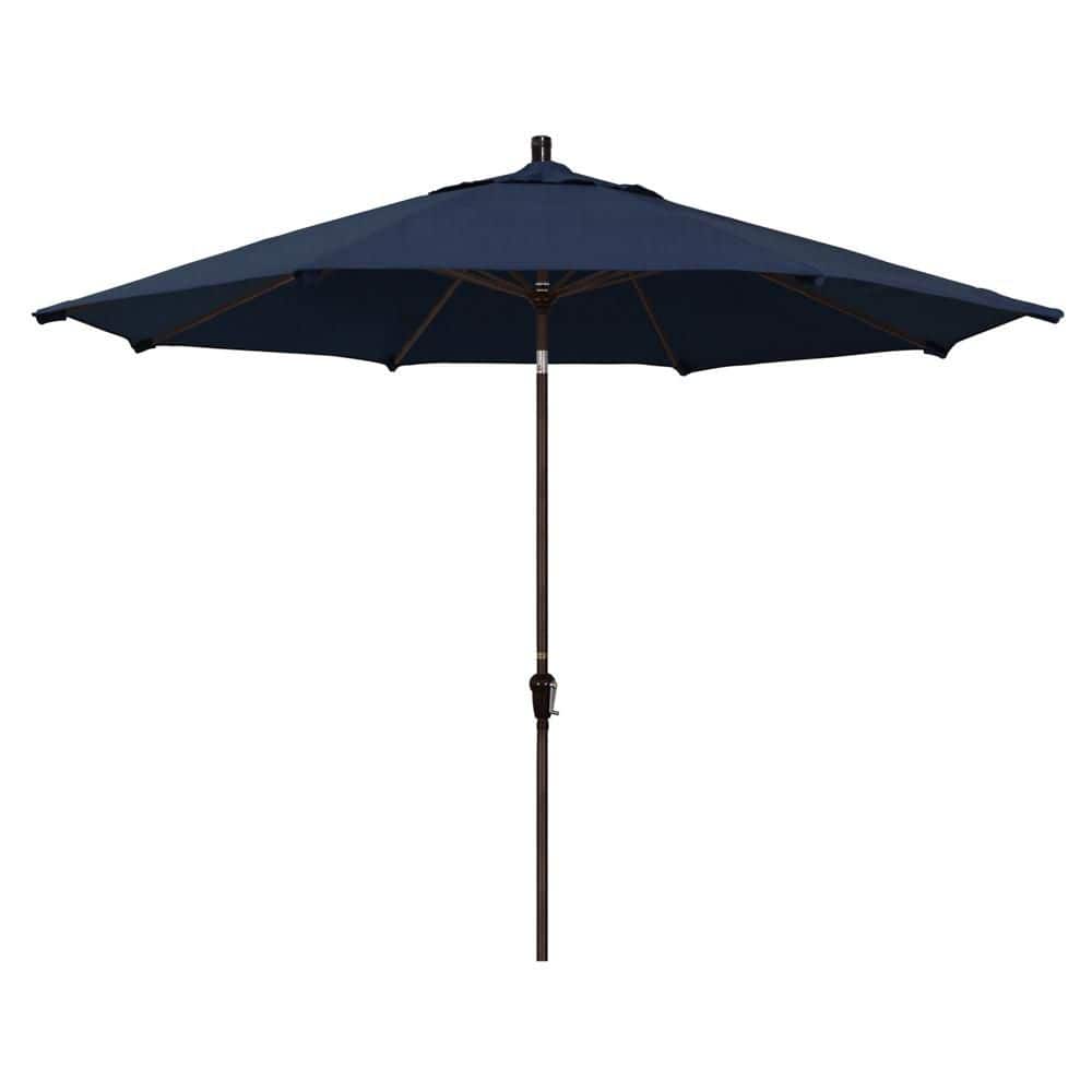 11 ft. Bronze Aluminum Market Patio Umbrella with Aluminum Ribs Auto Tilt Crank Lift in Spectrum Indigo Sunbrella price history on PriceWatchPro