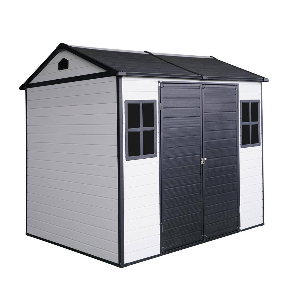 8 x 6 ft Resin Outdoor Storage Shed-Waterproof with Floor, Two Windows, and