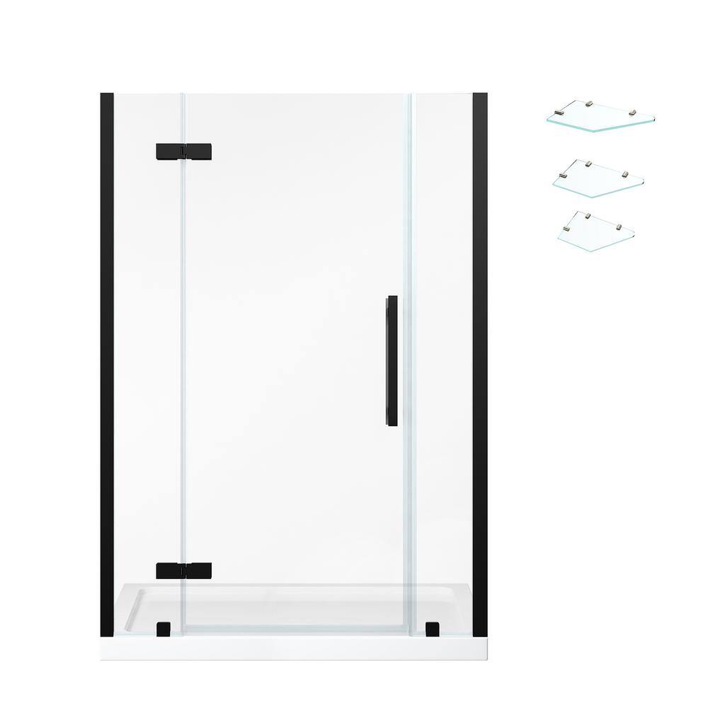 Endless Black Frameless Shower Kit with Tempered Glass Panels and Acrylic Base