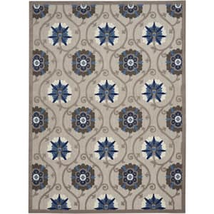 Aloha Grey/Blue 6 ft. x 9 ft. Floral Contemporary Indoor/Outdoor Area Rug