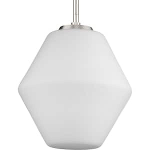 Copeland Collection 10 in. 1-Light Brushed Nickel Pendant with Etched Opal Glass Shade
