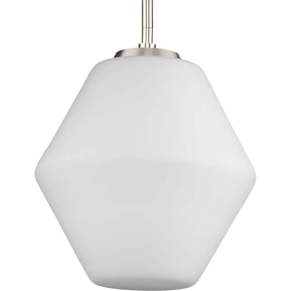 Progress Lighting Copeland Collection 10 in. 1-Light Brushed Nickel Pendant with Etched Opal Glass Shade