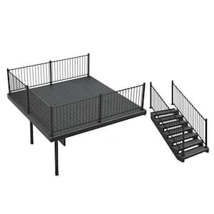 Infinity Attached 12 ft. x 12 ft. Cape Town Gray Composite Deck and 7-Step Stair Kit with Steel Framing and Railing