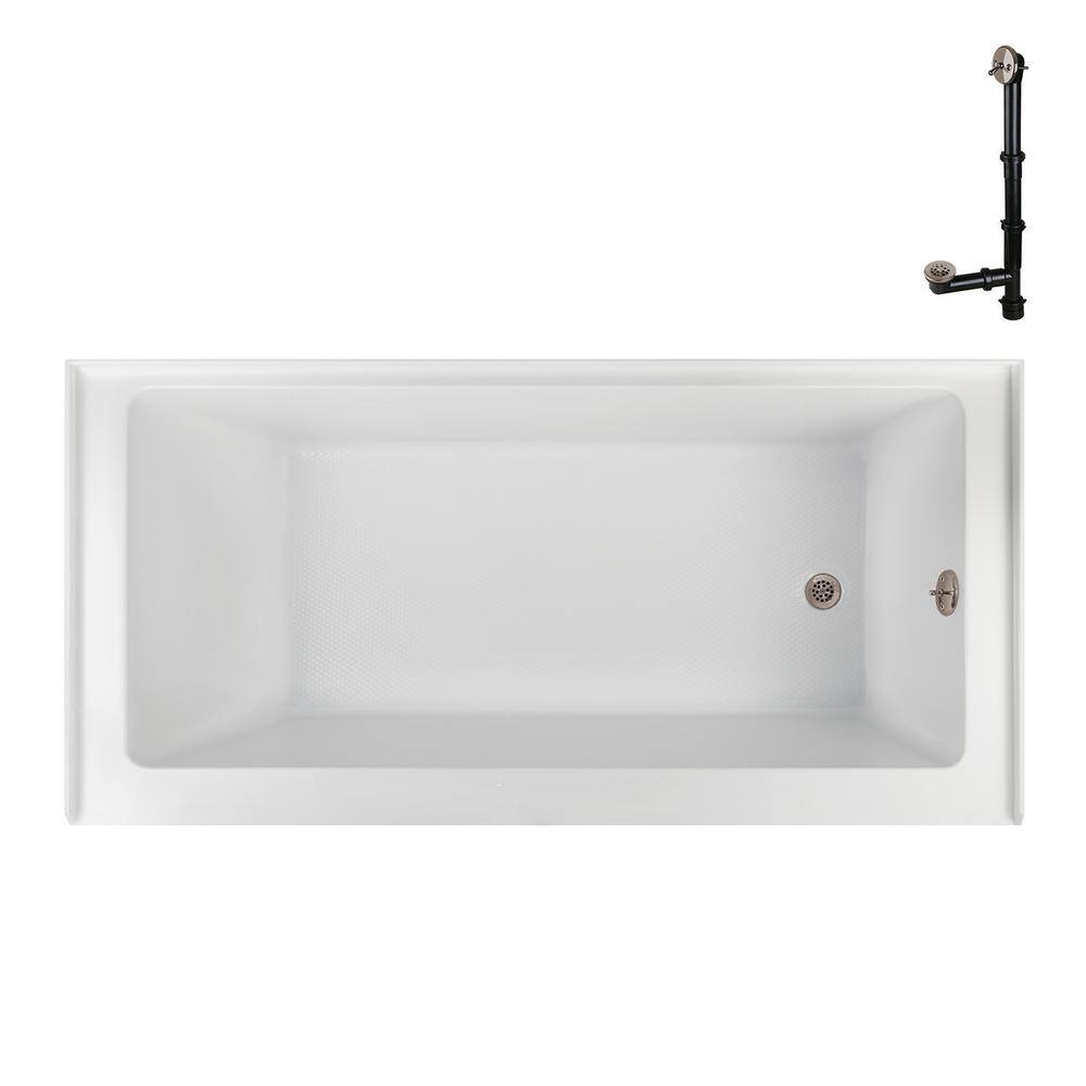 66" Glossy White Acrylic Alcove Bathtub with Right Drain