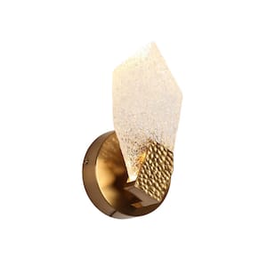 Marvinbell 1-Light Plating Brass LED Sconce with Asymmetrical Textured Transparent Plate