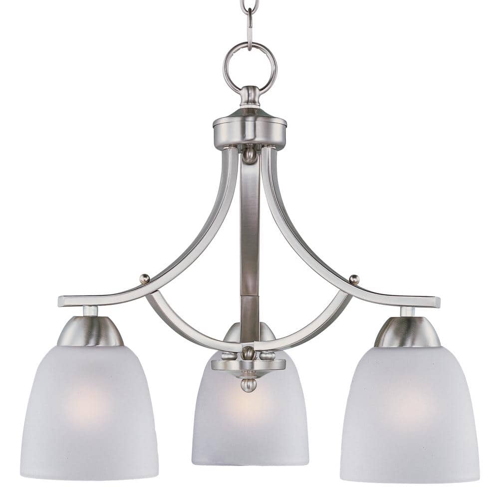 Satin Nickel 3-Light Chandelier with Frosted Glass Shades