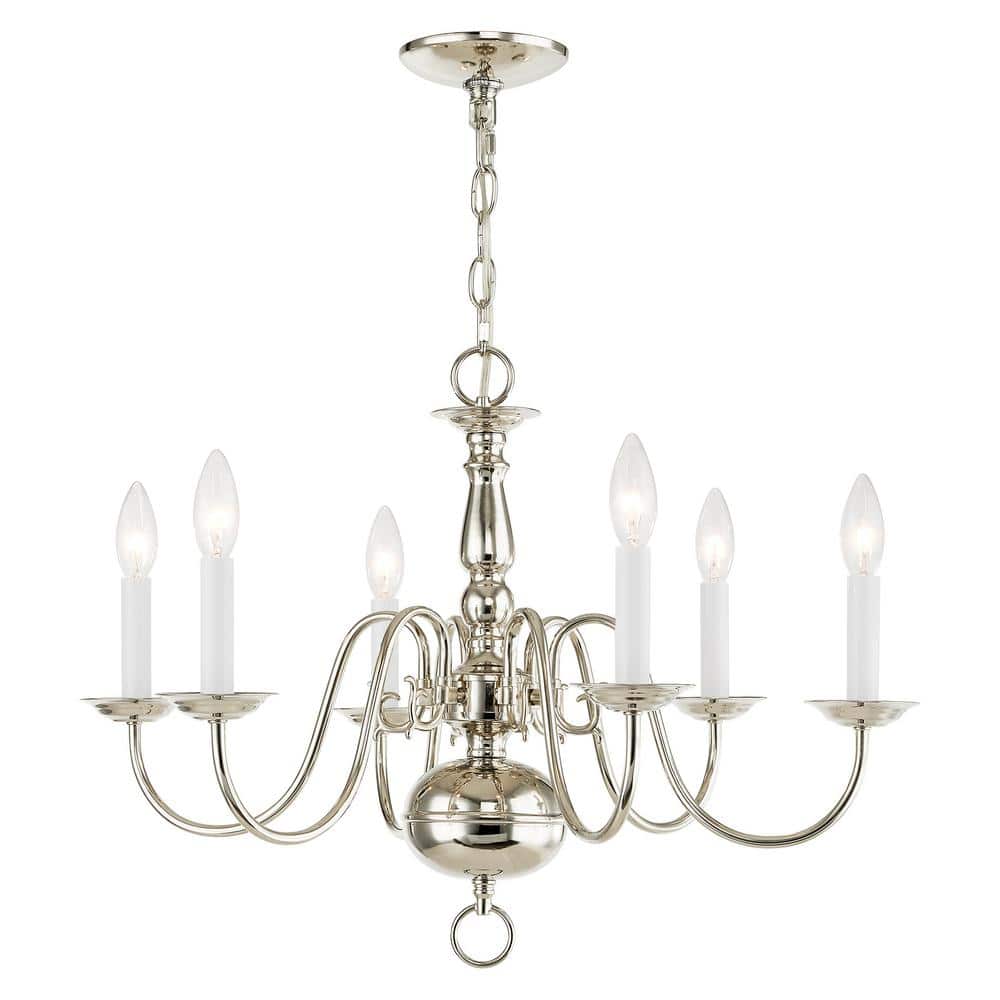 Williamsburgh Polished Nickel 6-Light Traditional Chain Chandelier