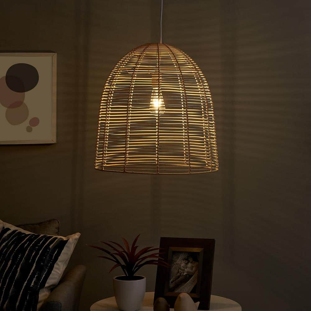 Formosa 20" Natural Rattan Cage Pendant Lamp with Warm Glow