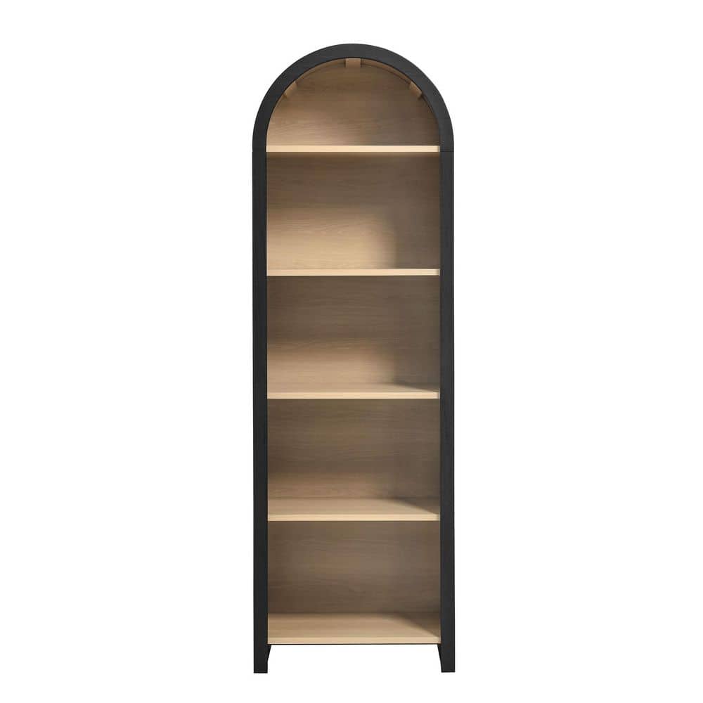 Evie Tall Black Oak Arched 5-Shelf Bookcase