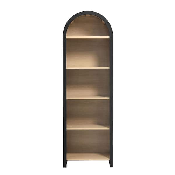 Evie 71.5 in. Tall Black Oak MDF 5-Shelf Accent Bookcase with Adjustable Shelves