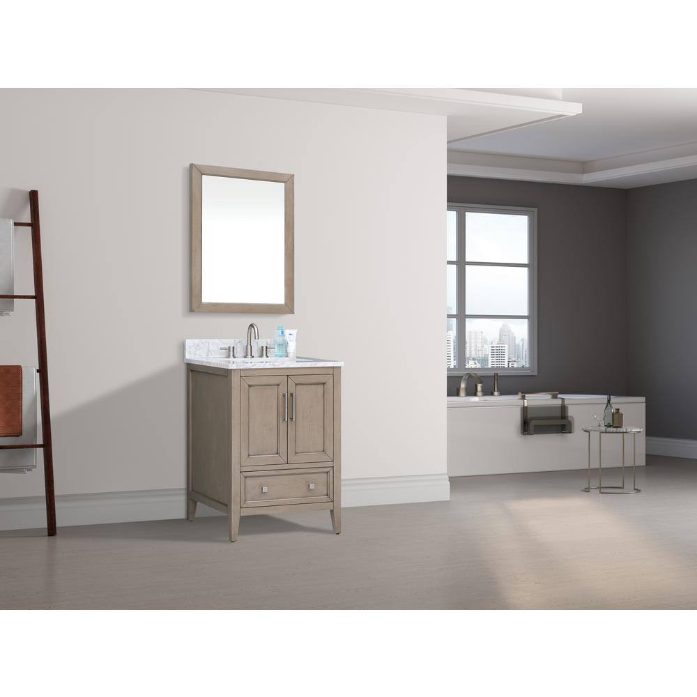 Gray Oak 25" Single Vanity with Carrara White Marble Top