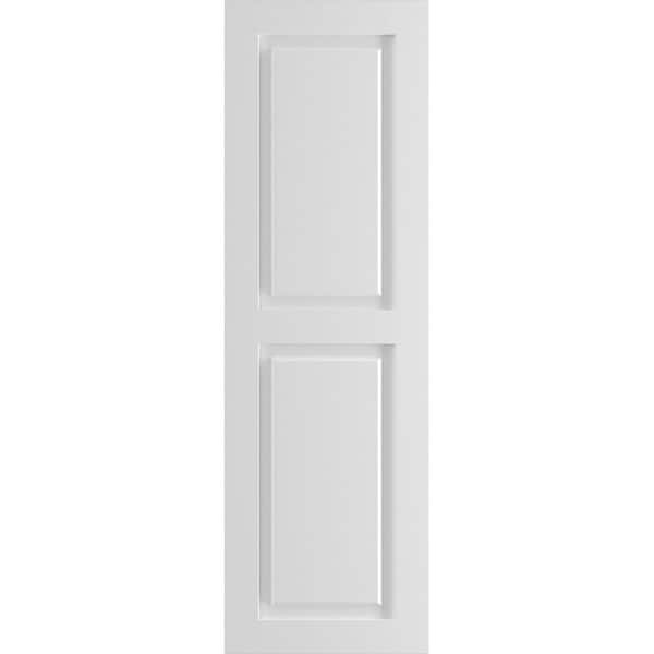 Ekena Millwork 12" x 66" True Fit PVC Two Equal Raised Panel Shutters, White (Per Pair)