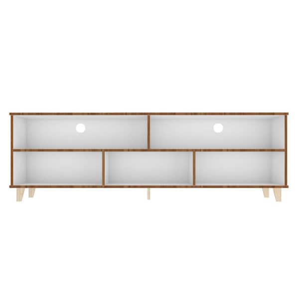 Manhattan Comfort Warren 70.76 in. White and Oak TV Stand Fits TVs Up to 65 in. with Storage and Cable Management