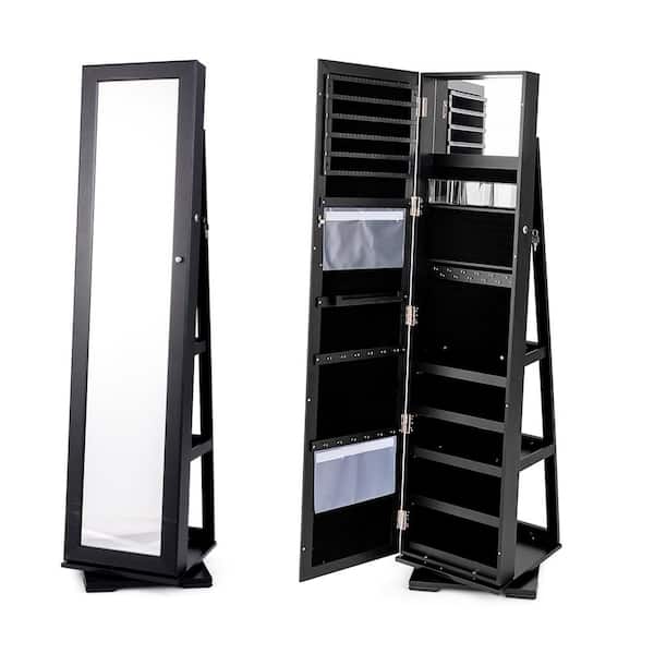 Costway 360° Rotatable Jewelry Cabinet Armoire 2-in-1 Lockable Mirrored Black
