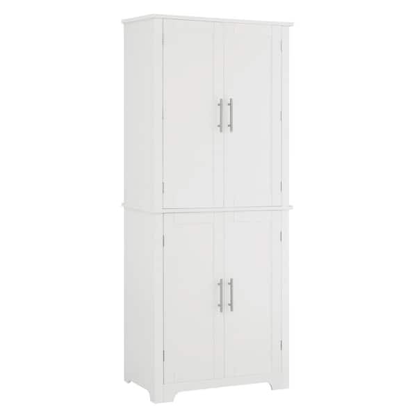 Zeus & Ruta 28.15 in. W x 15 in. D x 67.4 in. H White Linen Cabinet with 2-Double Doors and Drawer