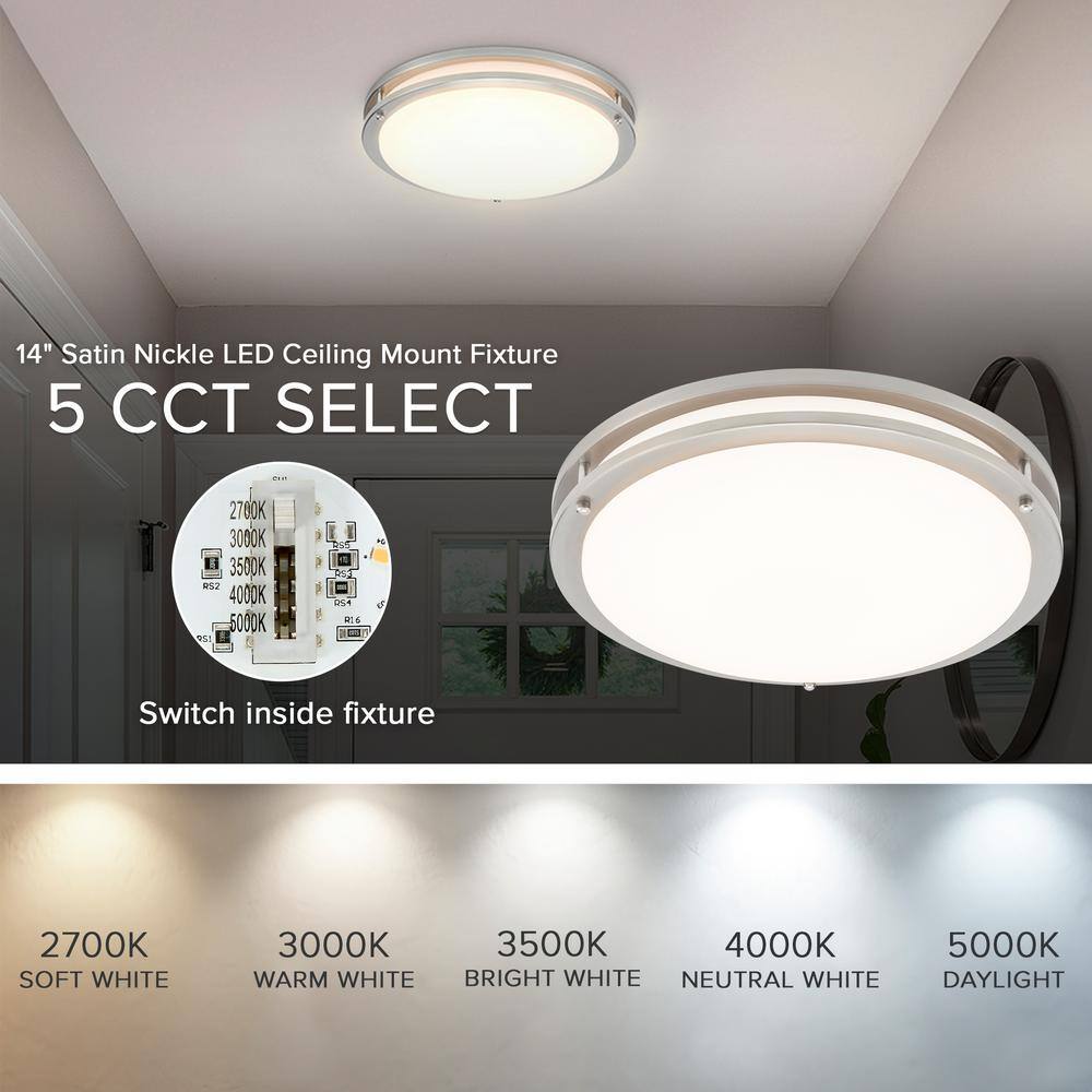 14-Inch Satin Nickel LED Round Flush Mount Ceiling Light with Motion Sensor