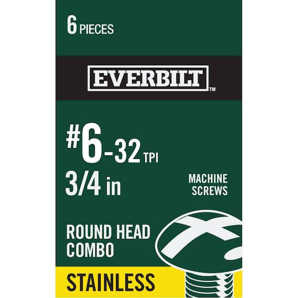 Everbilt #6-32 x 3/4 in. Combo Round Head Stainless Steel Machine Screw (6-Pack)