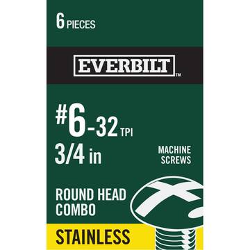 Everbilt #6-32 x 3/4 in. Combo Round Head Stainless Steel Machine Screw (6-Pack) 814151