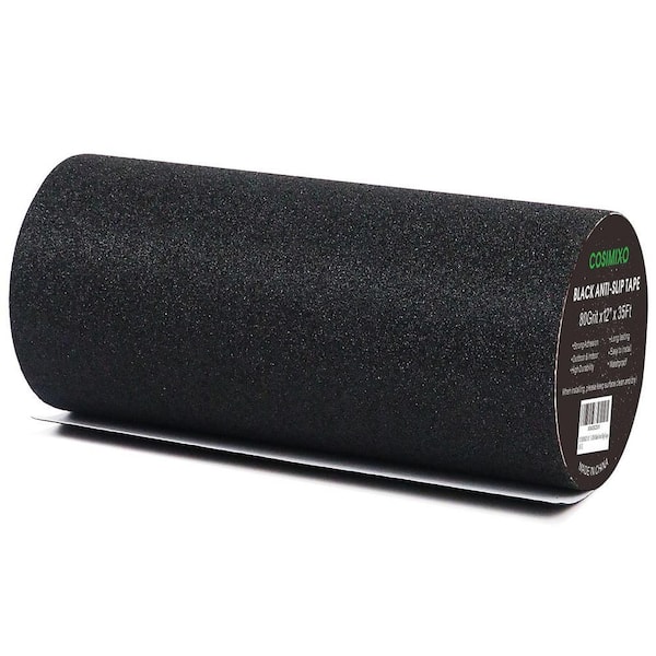 12 in. x 35 ft. Black Heavy Duty Anti Slip Tape, Outdoor/Indoor Waterproof Grip Tape 80 Grit Friction, Grip, Abrasive