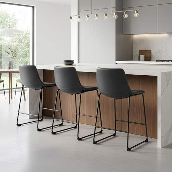 Glamour Home Set of 2 Adan Iron Frame 23.5 in. Vintage Grey Faux Leather Counter Stool