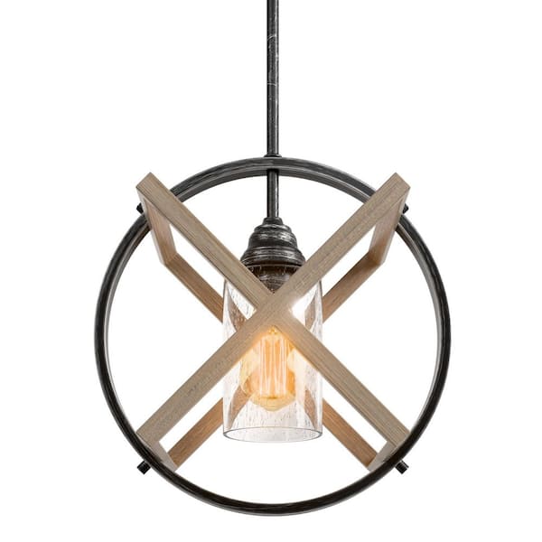PUDO 14.06 in. 1-Light Brown Retro Industry Pendant Light with Adjustable Chain