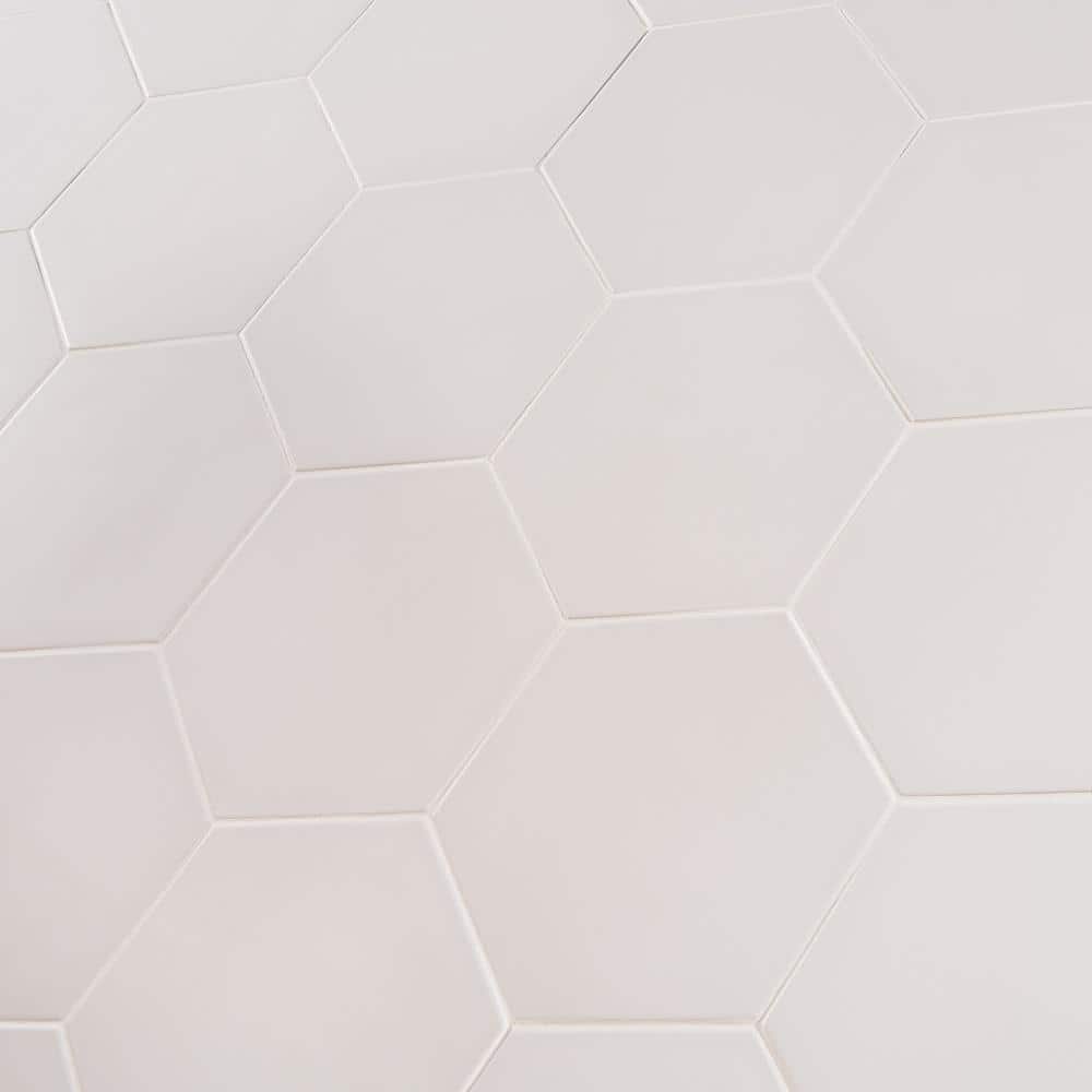 White Hexagonal Matte Porcelain Floor and Wall Tile, 8-in x 9-in