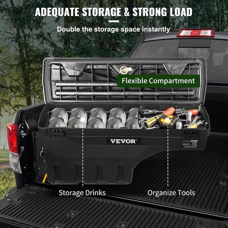 28 in. ABS Truck Bed Storage Box 6.6 Gal. Driver Side Truck Tool Box with Password Padlock for Tundra 2007-2021, Black