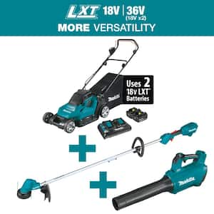 18V X2 (36V) LXT 17 in. Walk Behind Residential Lawn Mower Kit (5.0Ah) with LXT Blower and LXT 13 in. String Trimmer