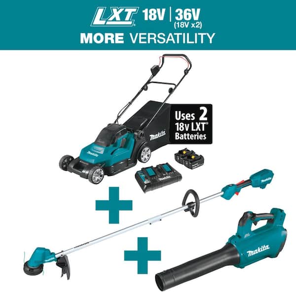 18V X2 (36V) LXT 17 in. Walk Behind Residential Lawn Mower Kit (5.0Ah) with LXT Blower and LXT 13 in. String Trimmer