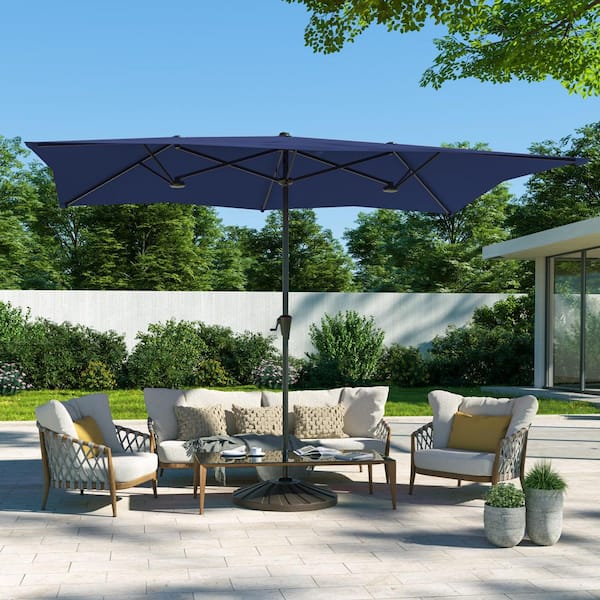 SANLUCE 10 x 6.5 ft. Double-Sided Patio Umbrellas with Canopy and Crank for Garden, Deck and Poolside in Navy Blue