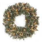 Glittery Bristle Pine 24 in. Artificial Wreath with Clear Lights
