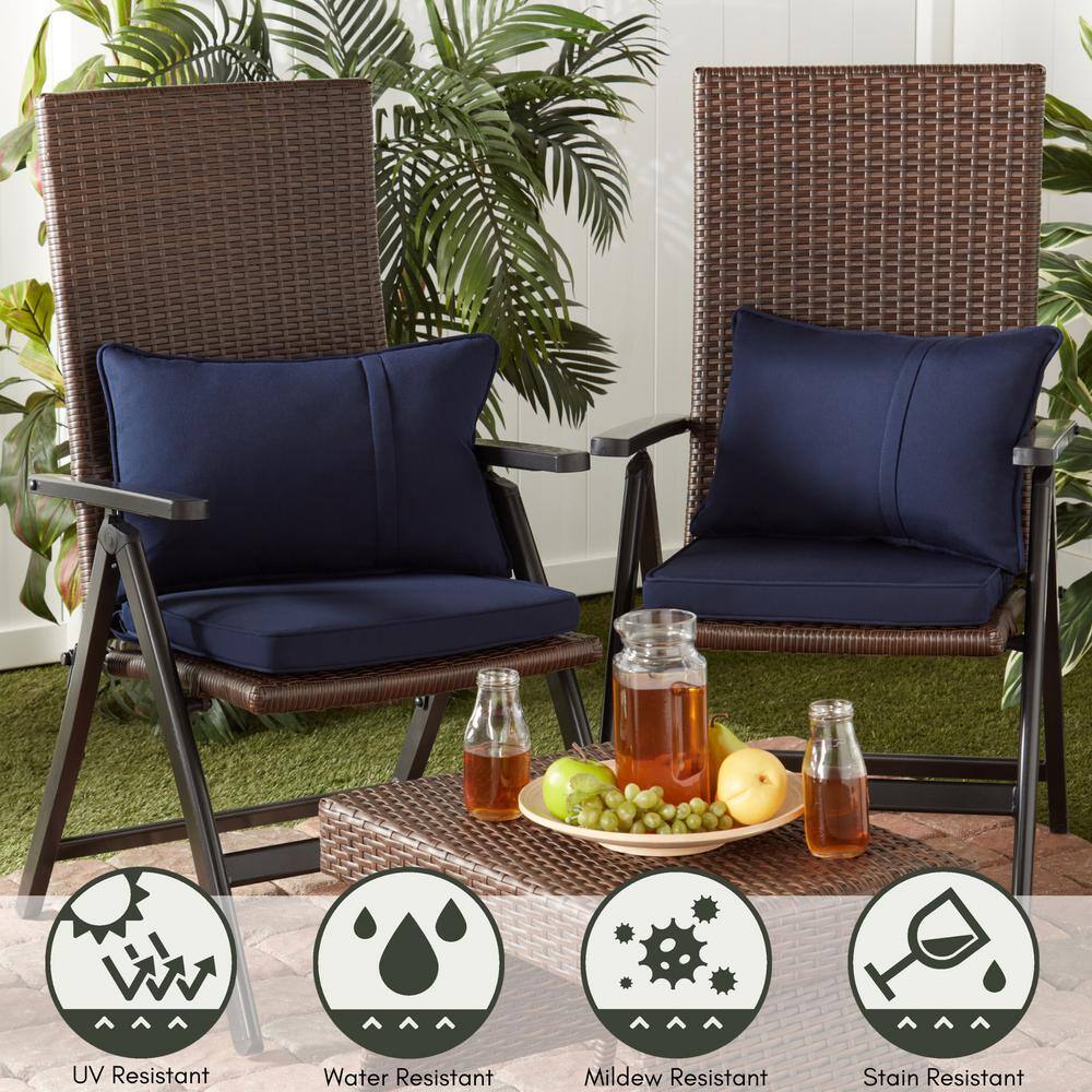 Navy Cushioned Black Aluminum Wicker Reclining Lounge Chair
