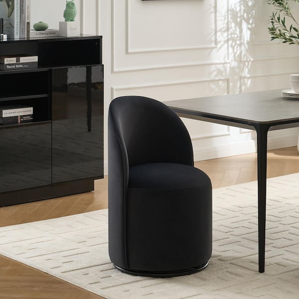 Bexley Dark Grey Velvet Upholstered Barrel Swivel Dining Chair with 360° Comfy Armless
