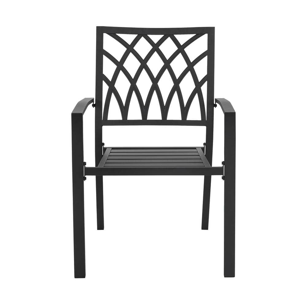 Modern Black Iron 5-Piece Outdoor Dining Set with Square Table