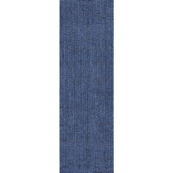 Navy 2 ft. x 14 ft. Pata Hand Woven Chunky Jute Runner Rug