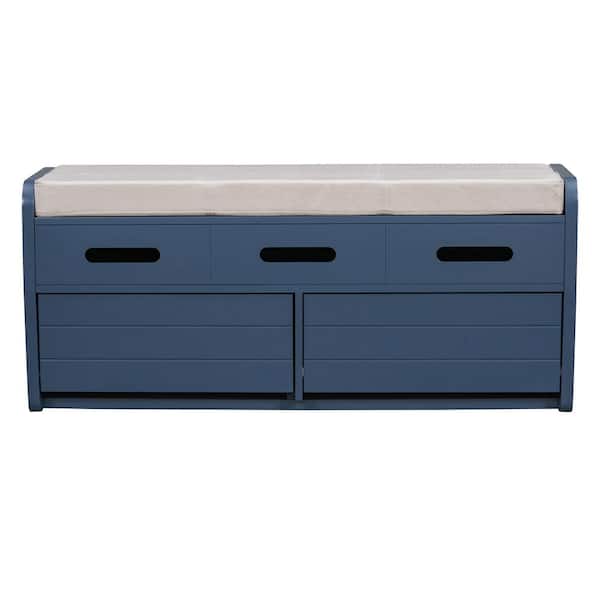 COWLOWN 43 in. W x 15 in. D x 18.5 in. H Navy Blue Linen Cabinet with 2 Drawers, Hidden Storage Space, Shoe Bench