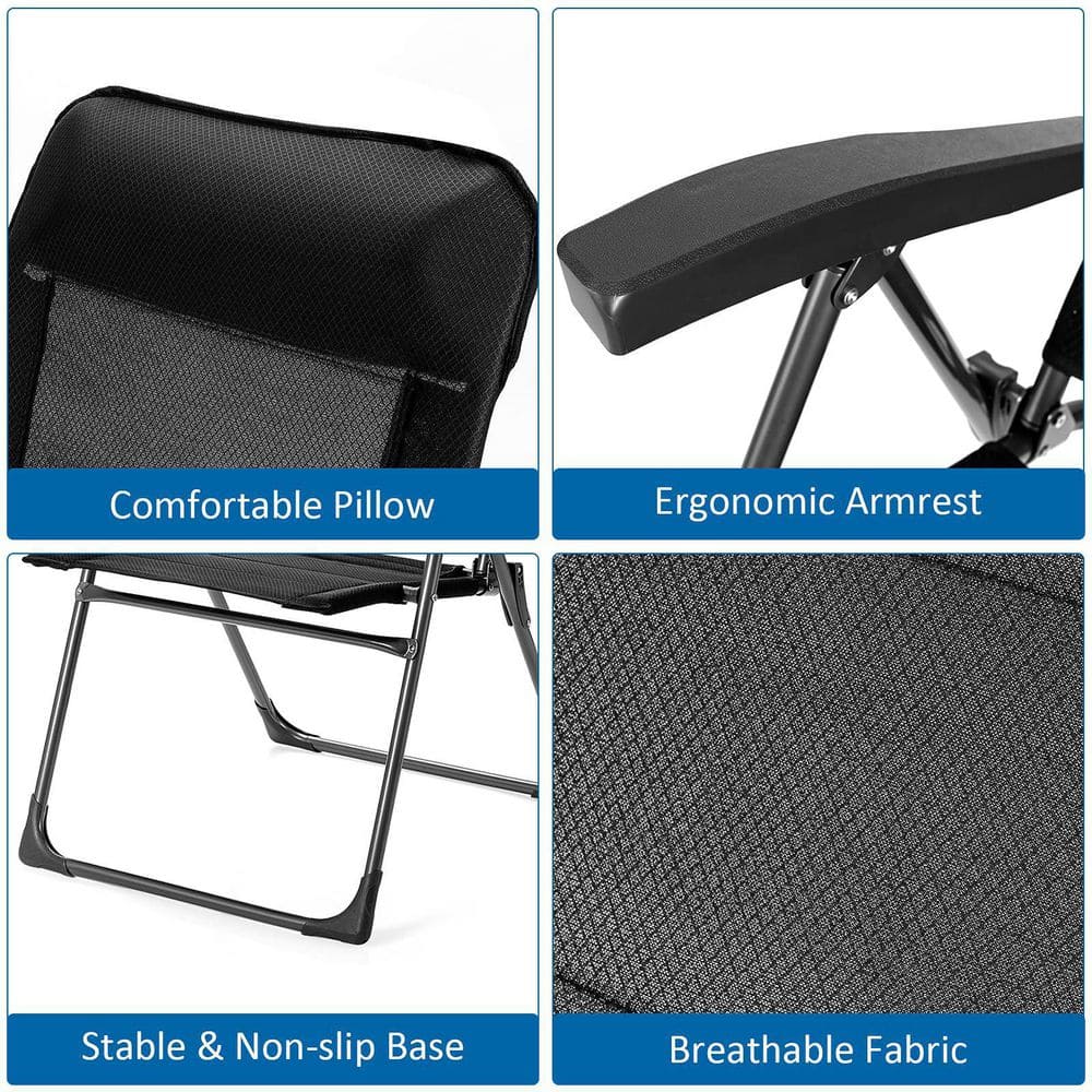 Black Adjustable Folding Patio Dining Chairs with Arms, Set of 2
