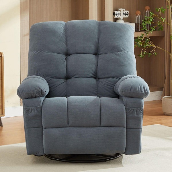 Blue Fabric Swivel Manual Recliner with Massage and USB Port