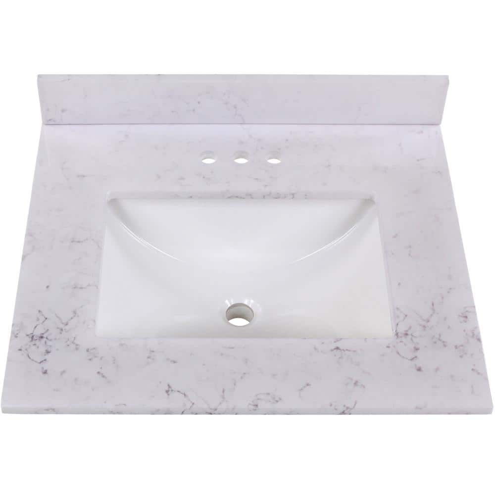 Home Decorators Collection 25 in. Stone Effect Vanity Top in Pulsar with White Sink