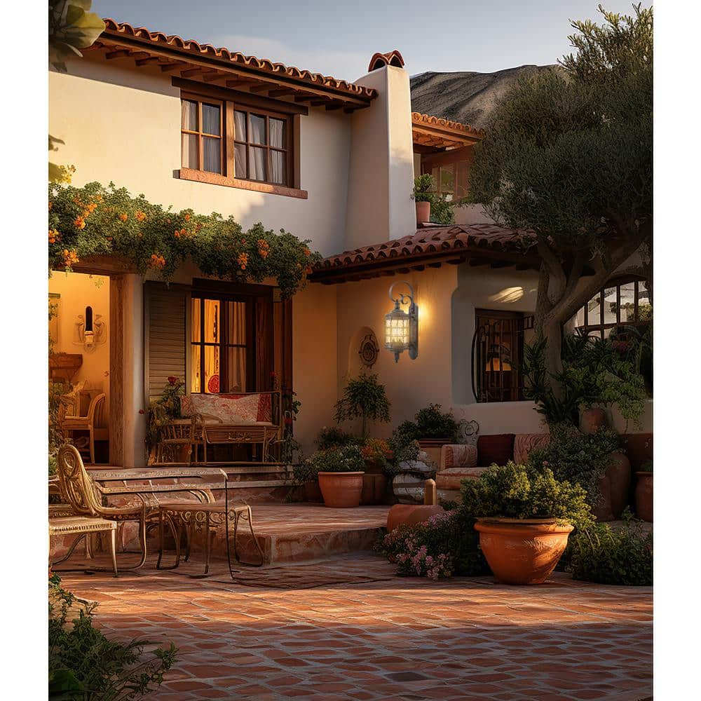 Spanish Iron 2-Light Outdoor Wall Lantern with Champagne Glass