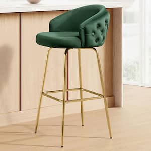 Modern Green Seat Height 30.52 in Fabric Swivel Counter Stools with Metal Frame