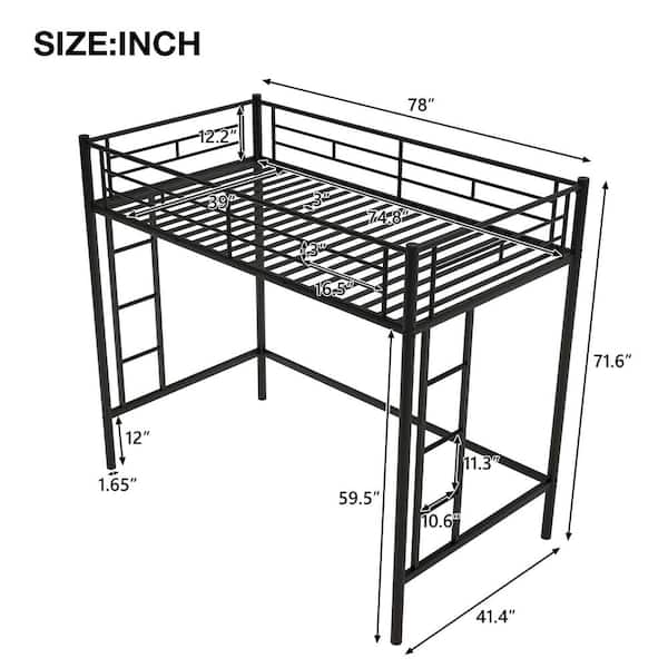 Gosalmon Black Twin Loft Bed With, Yourzone Metal Loft Bed Assembly Instructions