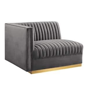 Sanguine 41 in. Channel Tufted Performance Velvet Modular Sectional Sofa Left-Arm Chair in Gray