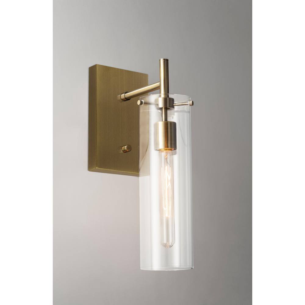 Dalton Industrial Clear Glass & Antique Brass Wall Sconce