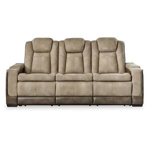 39.5 in. Straight Arm Vegan Faux Leather Straight Rectangle Dual Power Reclining Sofa in Beige and Brown