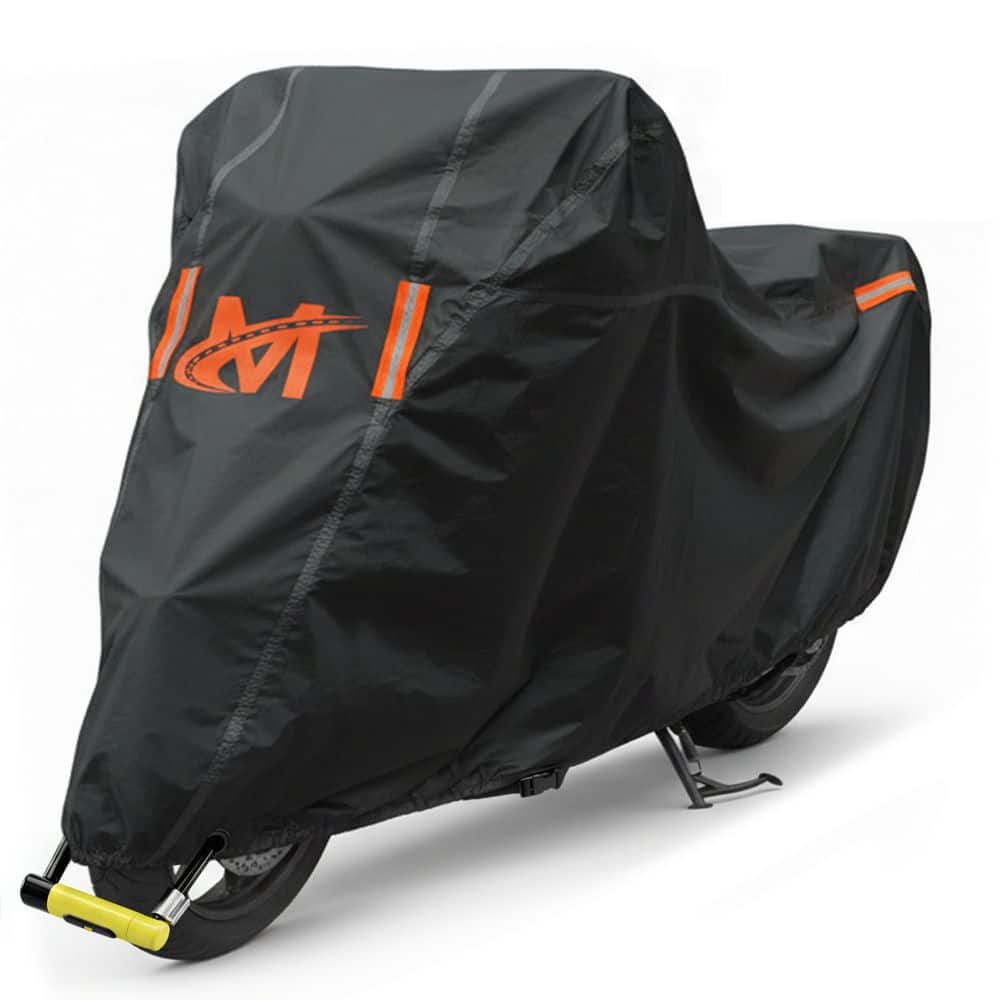 Mockins 91-in. x 49-in. x 39-in. Heavy-Duty 250g PVC Outdoor Motorcycle Cover with Cotton Lining, Lock Hole, Strap and Carry Bag
